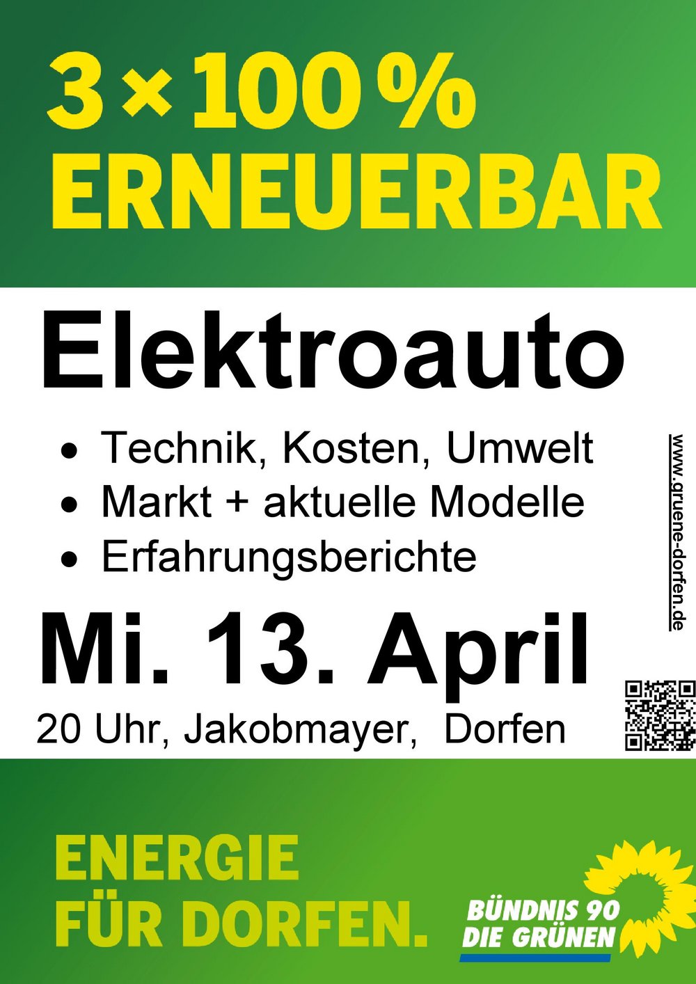 Elektroauto – Die Zukunft ist da. Vortrag und Informationsveranstaltung der Dorfener Grünen